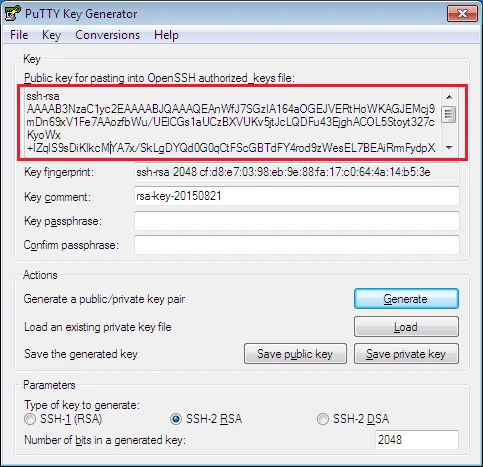 сгенерированный приватный и публичный ключ