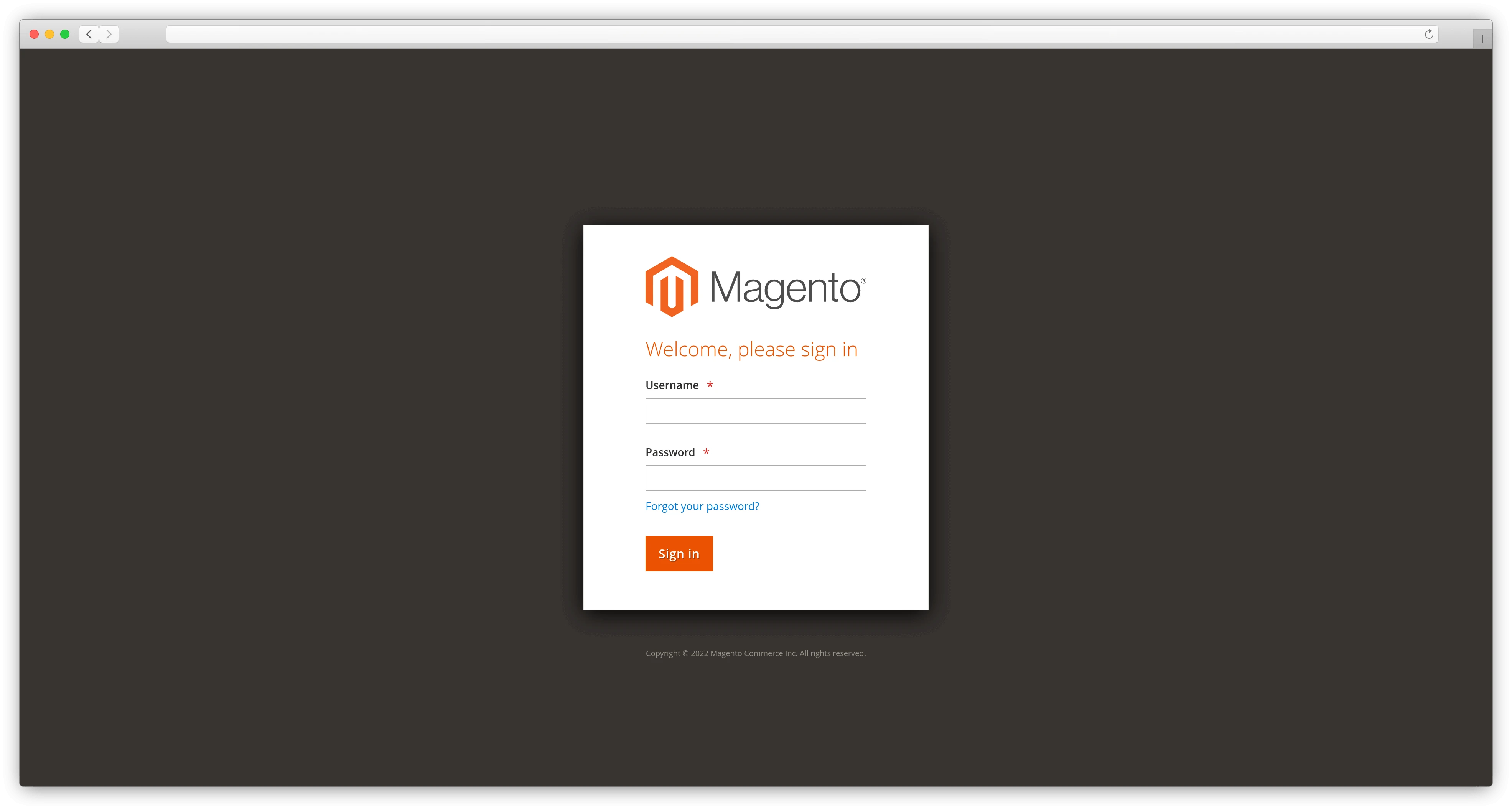 Magento log in