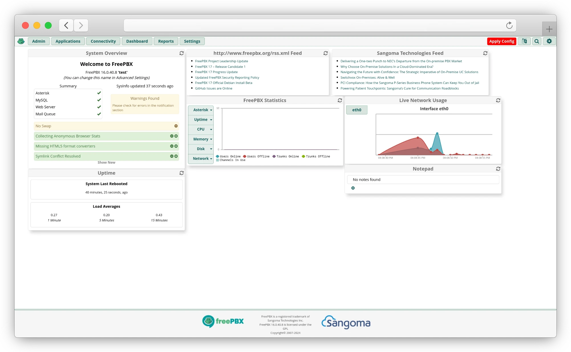 FreePBX панель