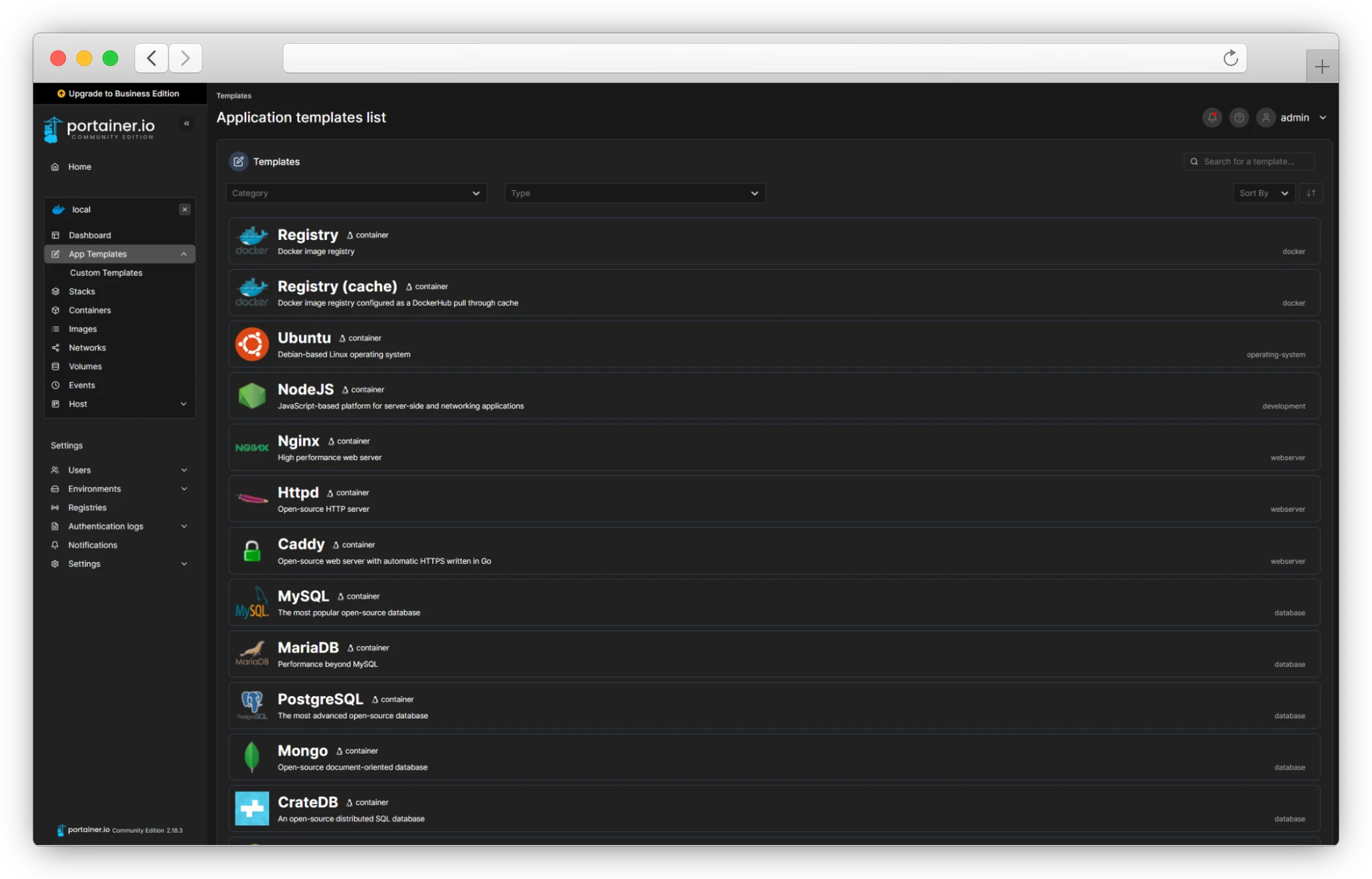 раздел App Templates