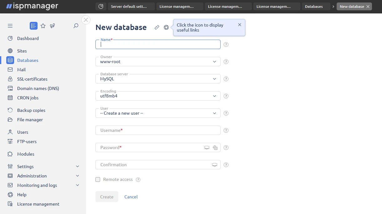 ispmanager new database