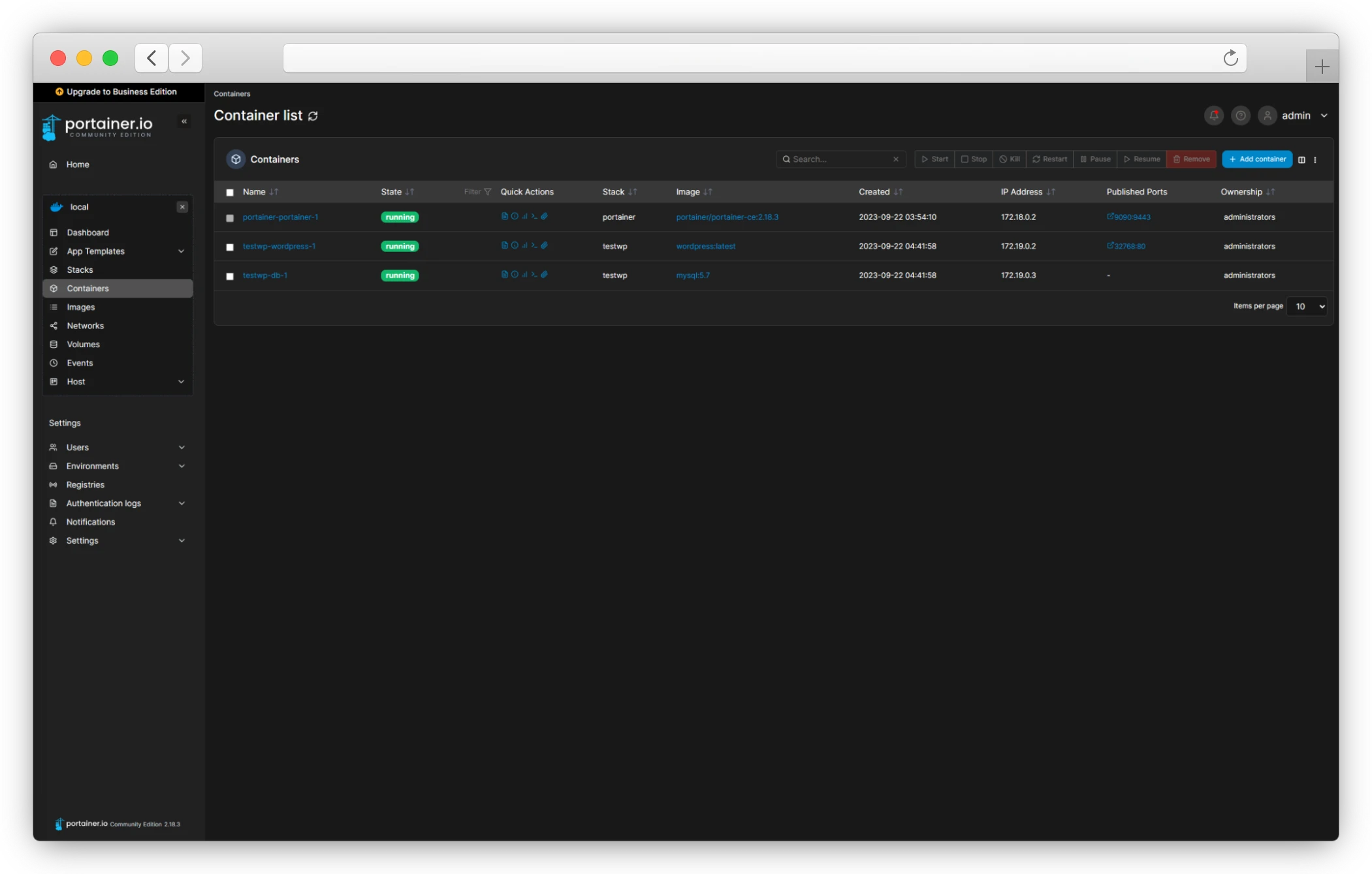 страница Containers