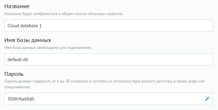 Название сервера и дополнительные параметры
