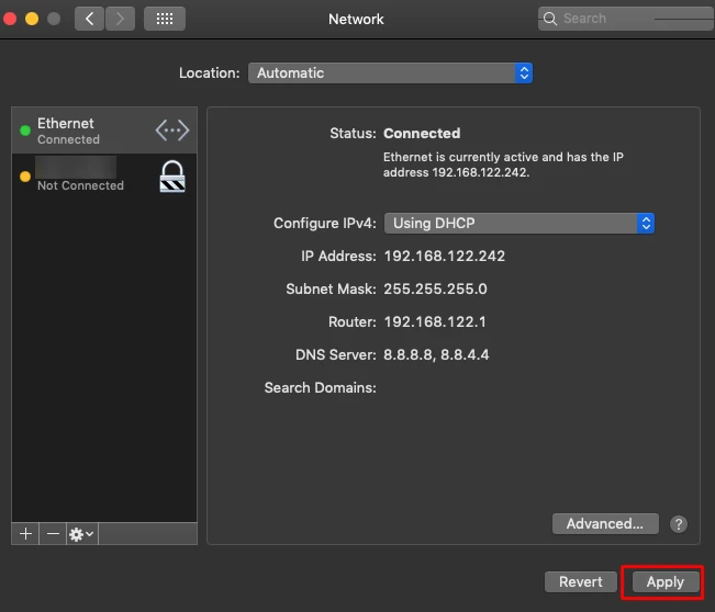 MacOS Указать сервер