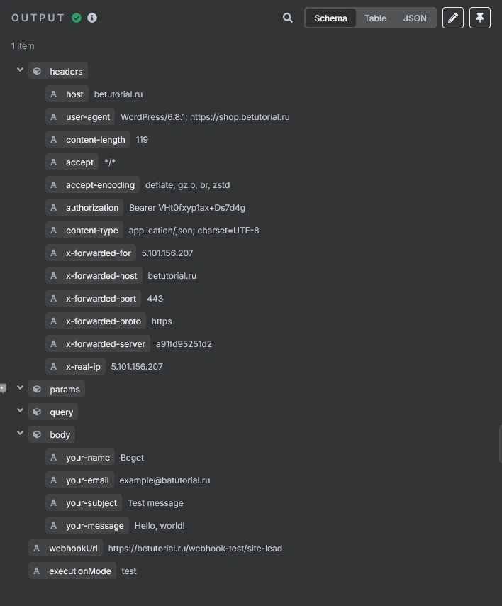 n8n данные получены триггером