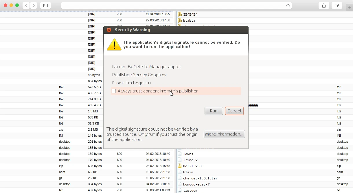Beget security warning