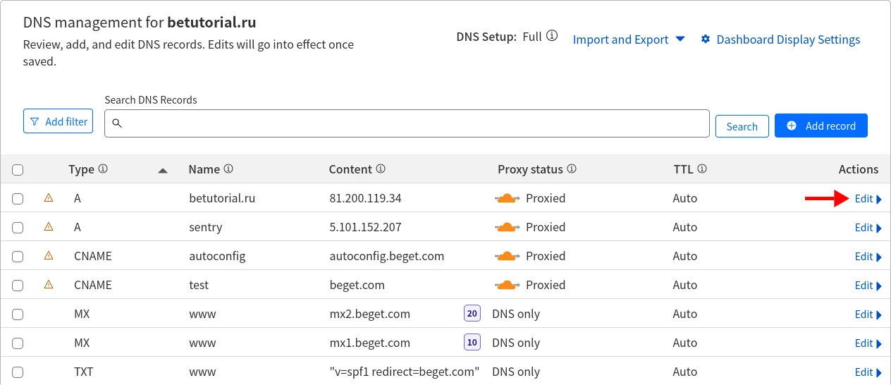 редактирование ресурсной записи