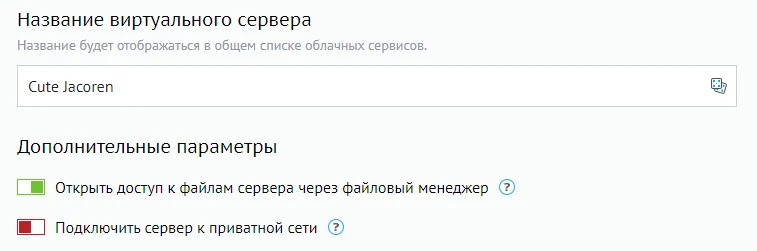Дополнительные параметры сервера