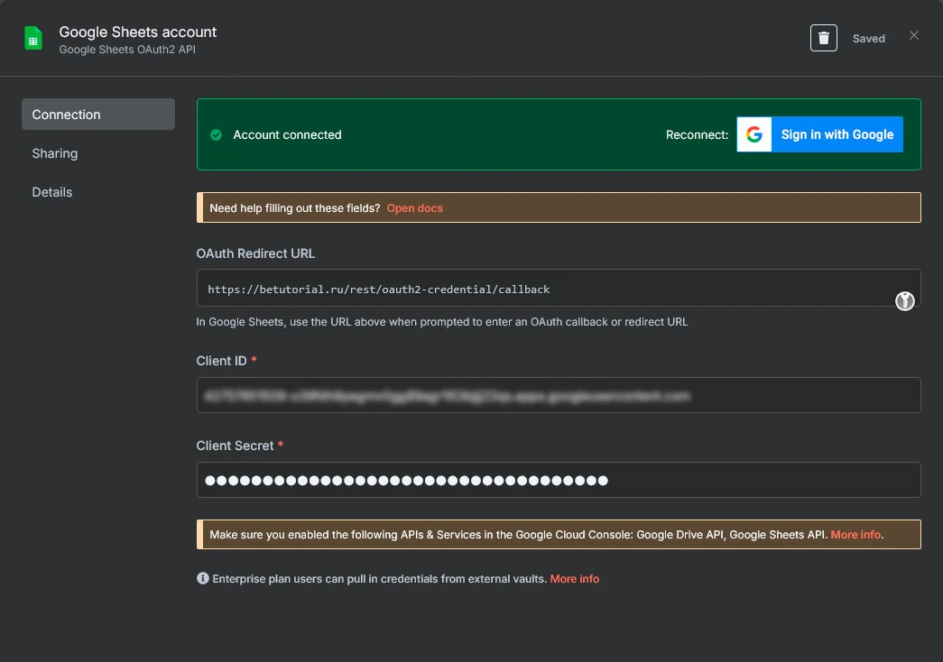 n8n google connected