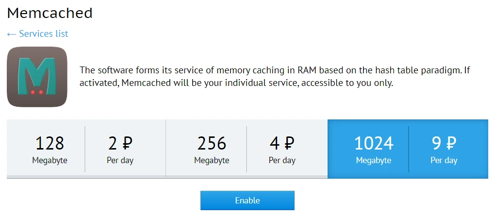 memcached tariff pay