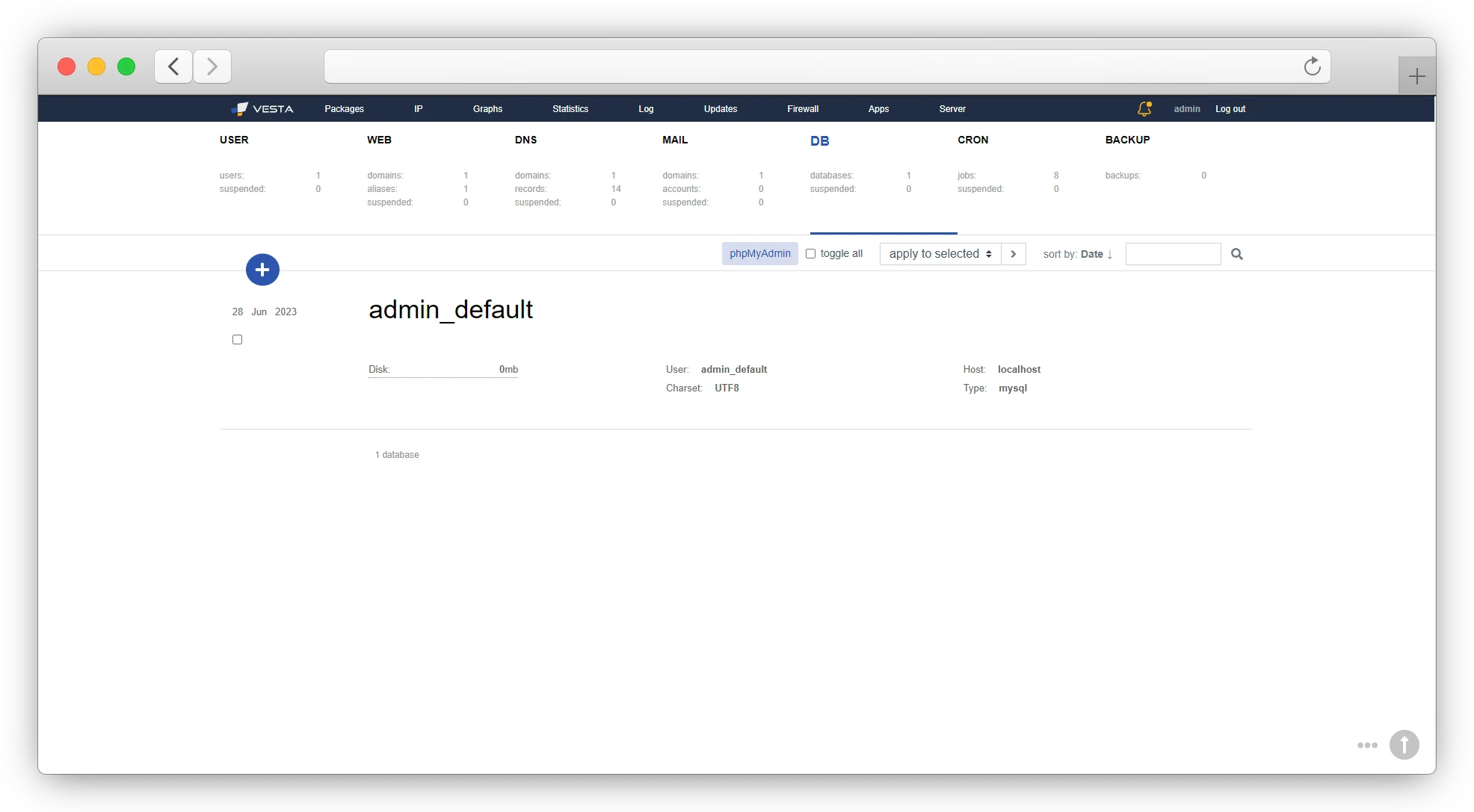 Vesta CP admin panel