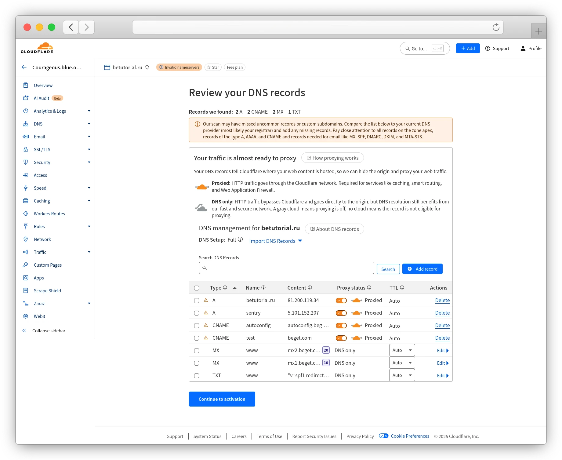 cloudflare настройка ресурсных записей