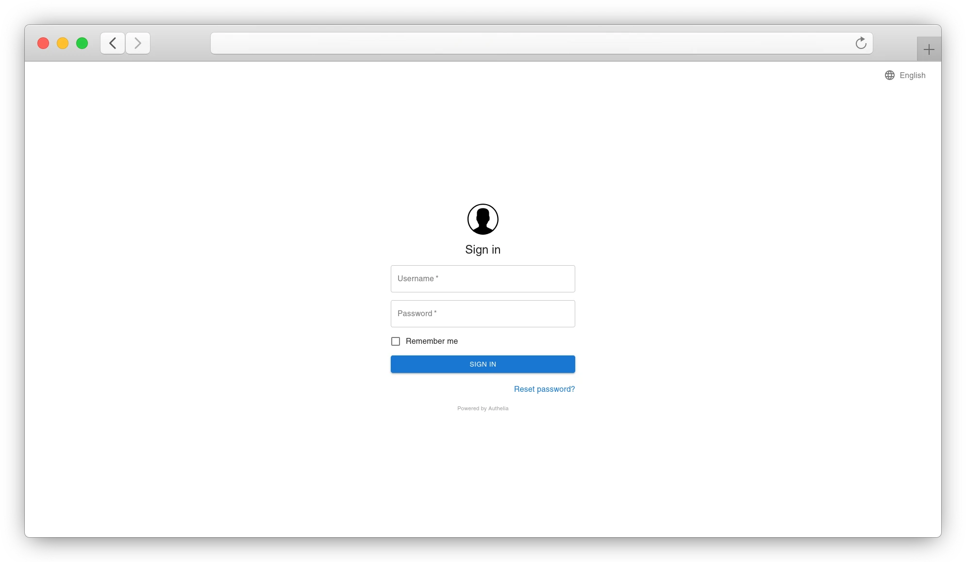 Authelia страница авторизации
