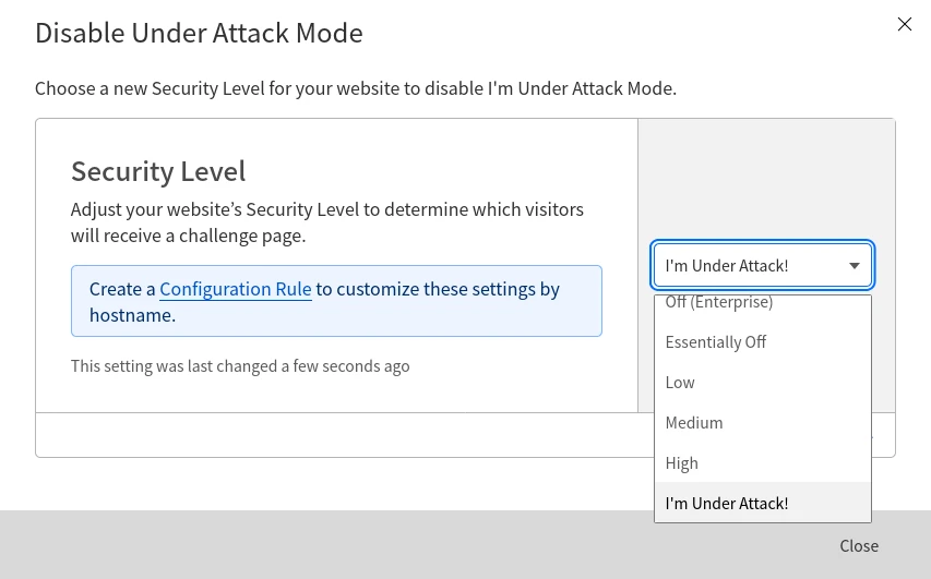 изменение уровня фильтрации Cloudflare