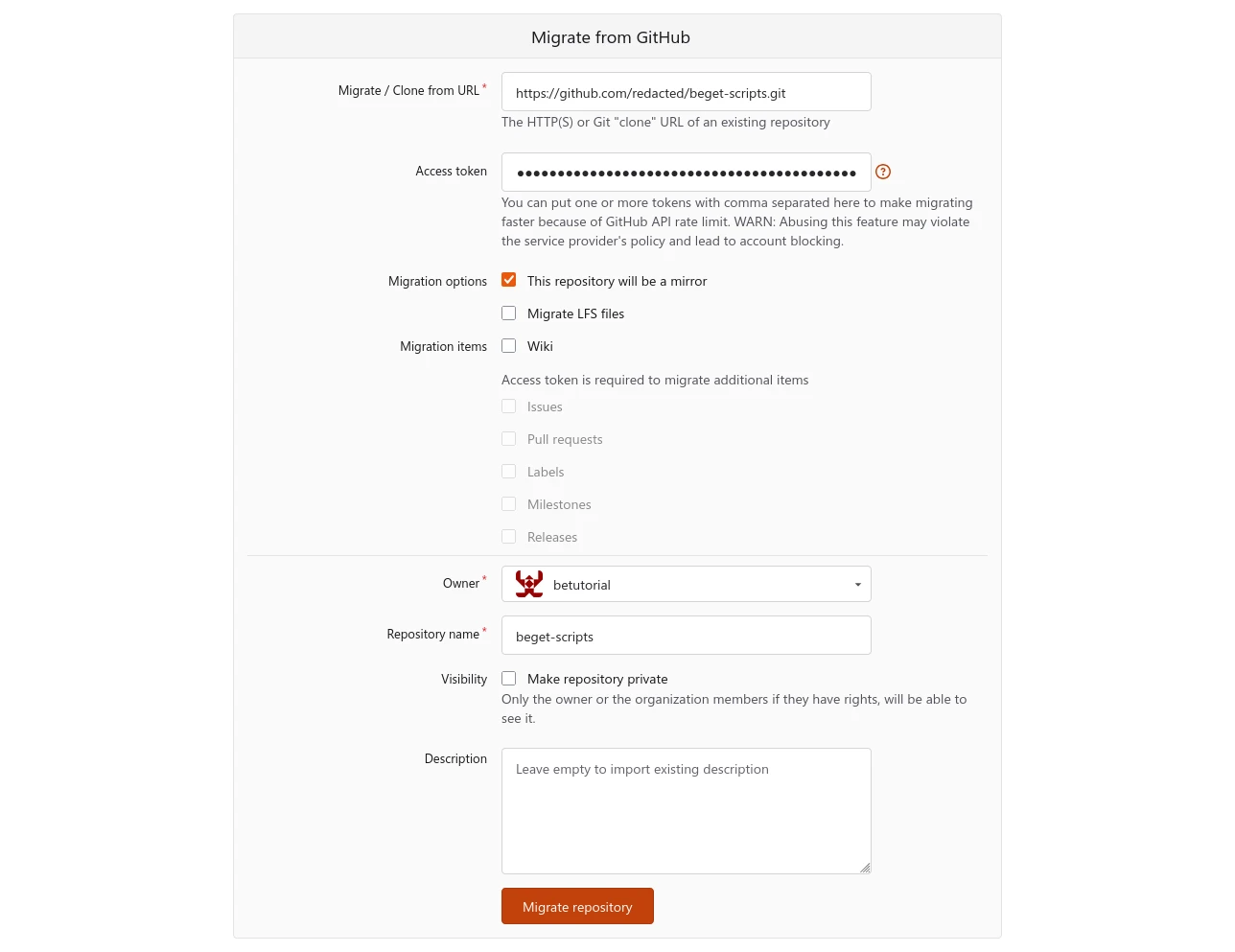 Настройка миграции Forgejo