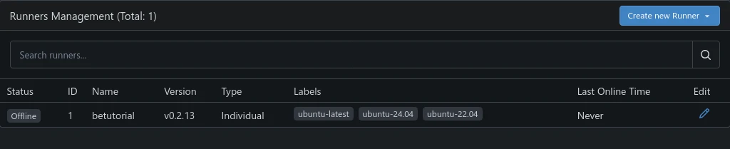 runners management gitea