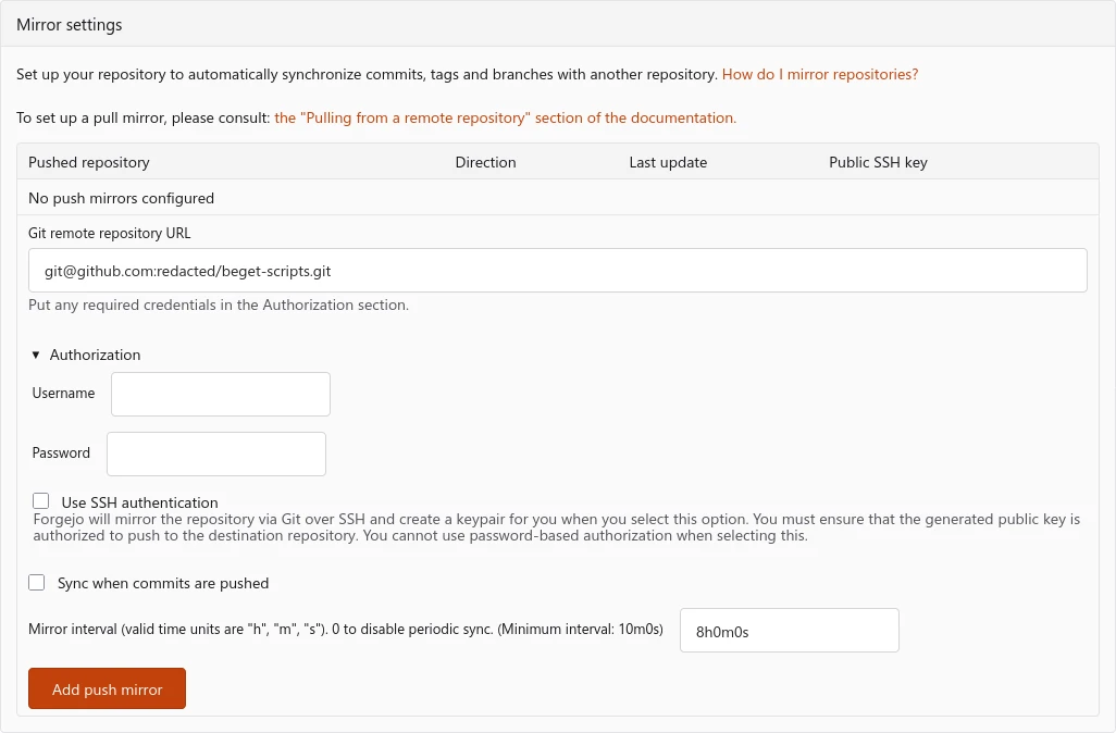 push-репозиторий Forgejo