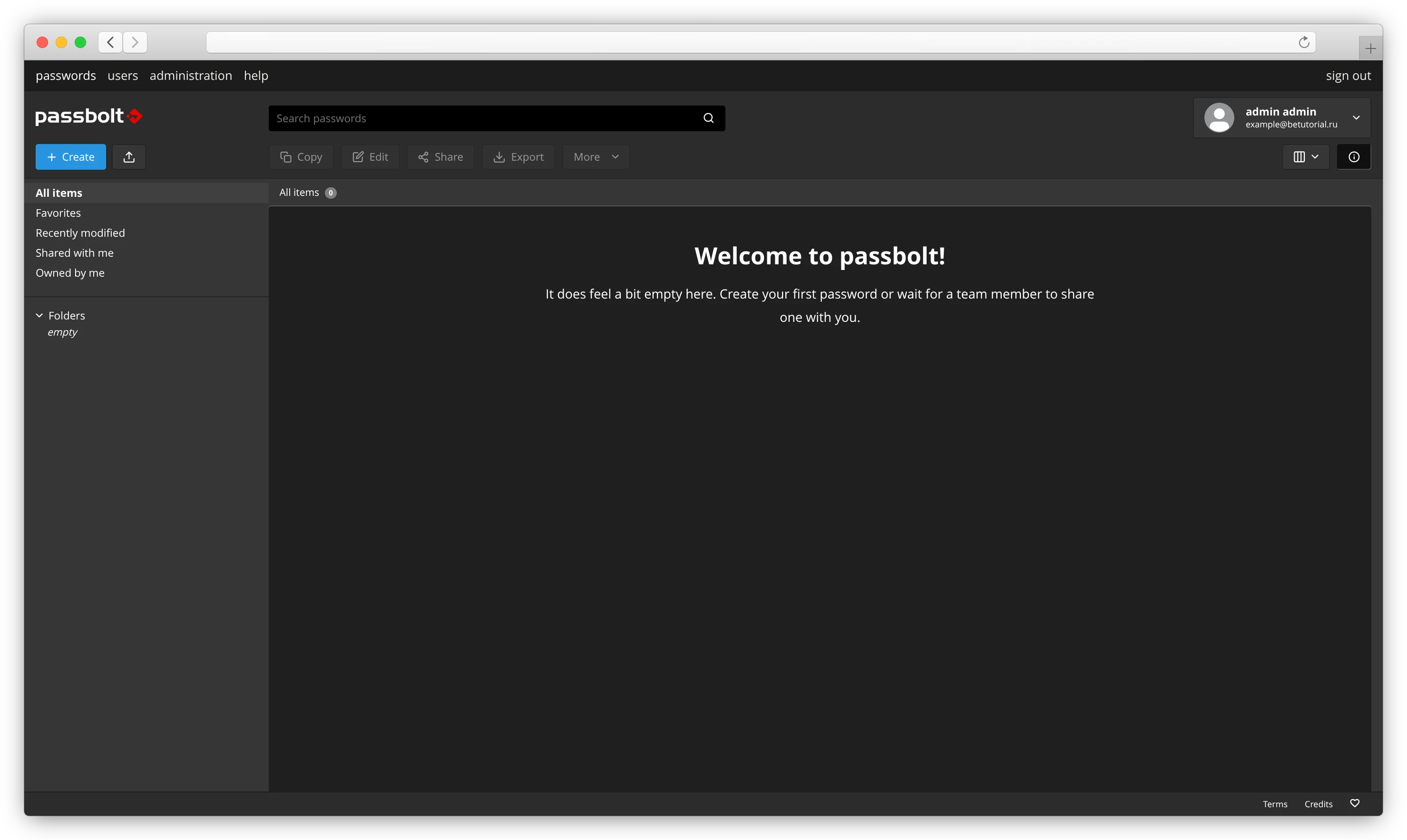 Passbolt control panel